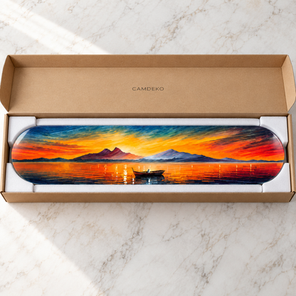 Gün Batımında Kayık ve Göl yatay cam tablo — CAMDEKO koruyucu paketleme