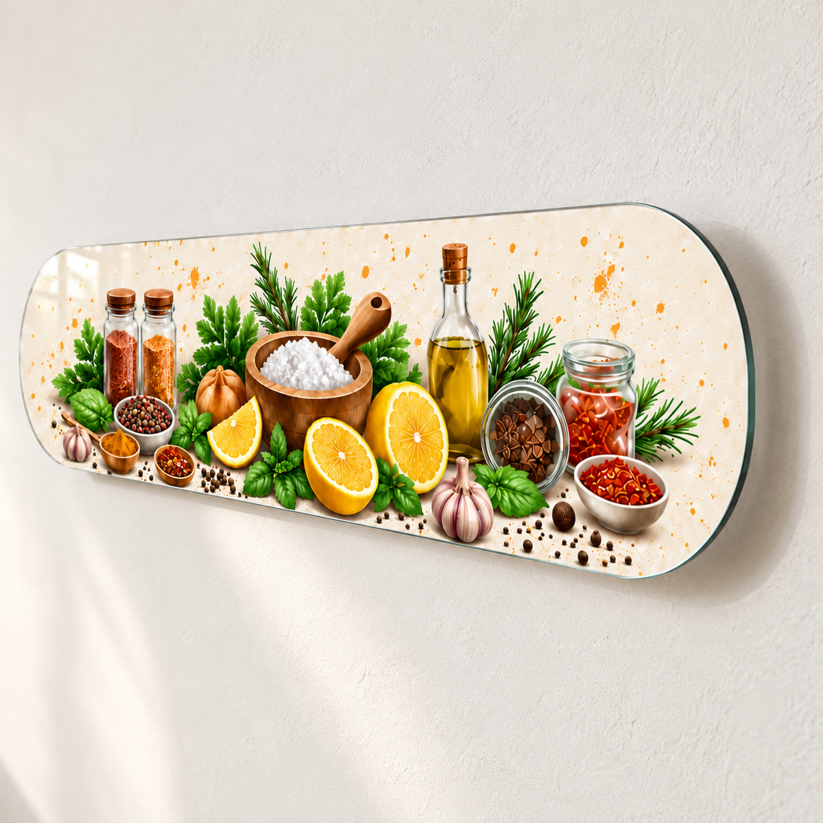 Limon ve baharat cam tablonun duvar mesafesi