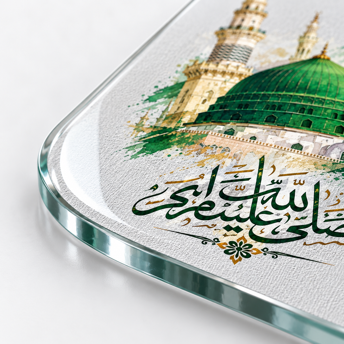 Medine Yeşil Kubbe Salavat-ı Şerife Dikey Skate Board Cam Tablo - UV baskı detayı