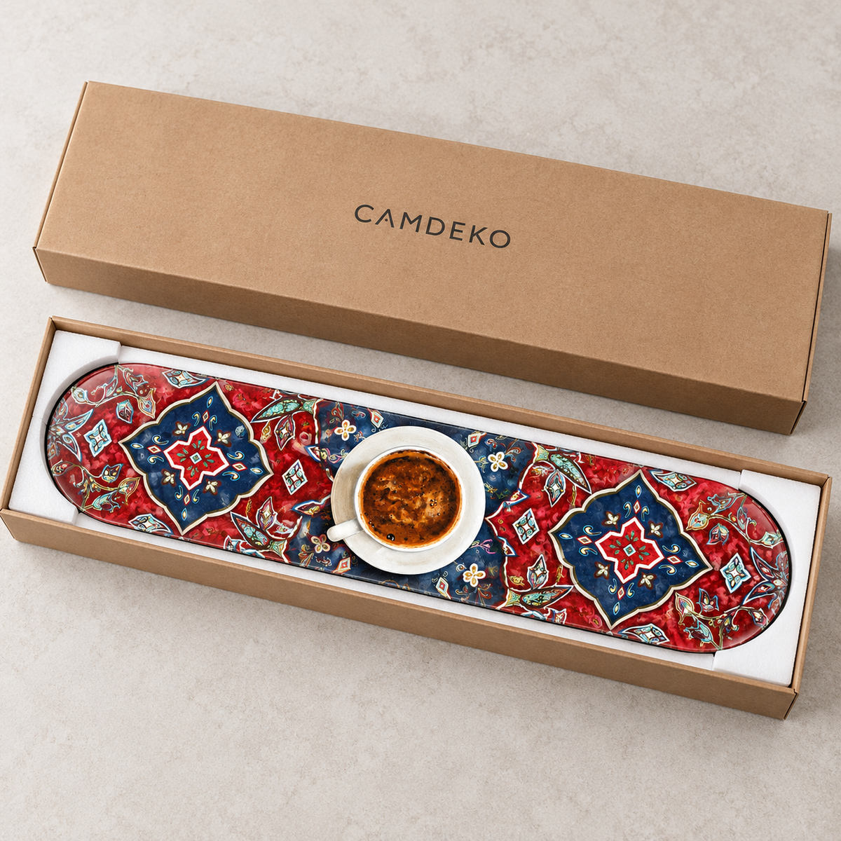 Kırmızı Lacivert Desenli Türk Kahvesi — CAMDEKO koruyucu paketleme