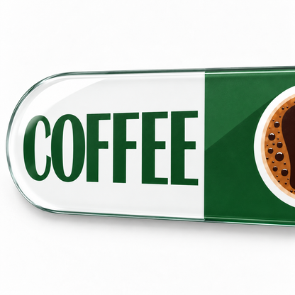 Yeşil Coffee — düz UV baskı makro detayı