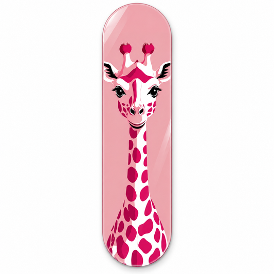 Pembe Zürafa Dikey Skate Board Cam Tablo - Beyaz zemin vitrin