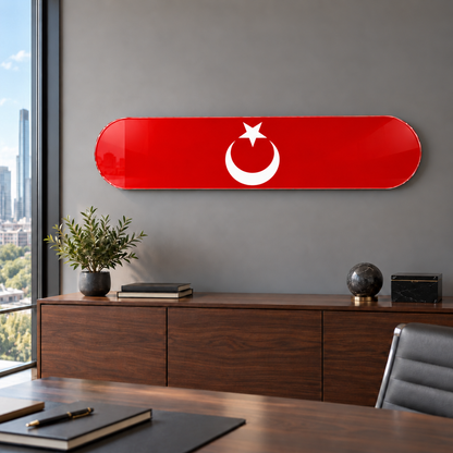 Yönetici ofisinde kırmızı hilal ve yıldız yatay kaykay cam tablo
