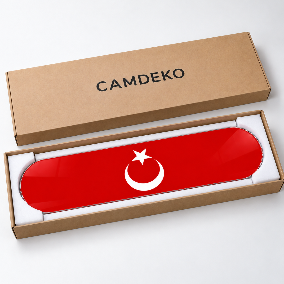 CAMDEKO koruyucu ambalajında hilal ve yıldız yatay kaykay cam tablo