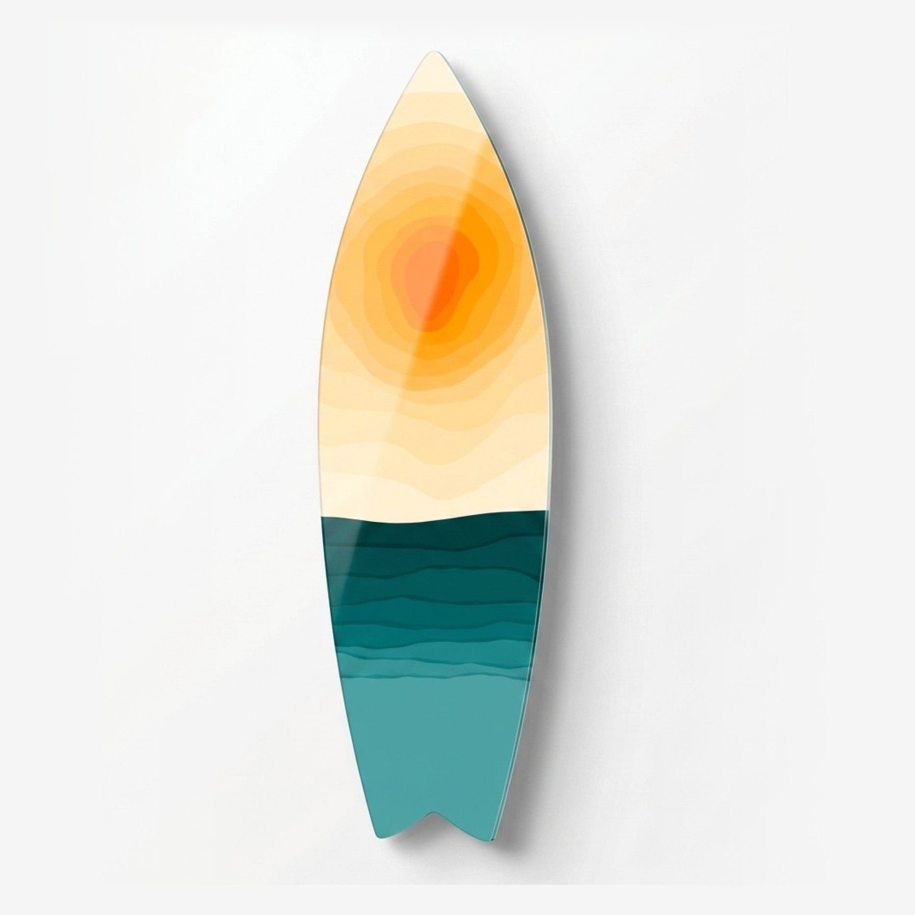 Soyut Deniz Manzaralı Turuncu ve Mavi Surf Board Cam Tablo