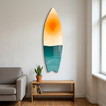 Soyut Deniz Manzaralı Turuncu ve Mavi Surf Board Cam Tablo