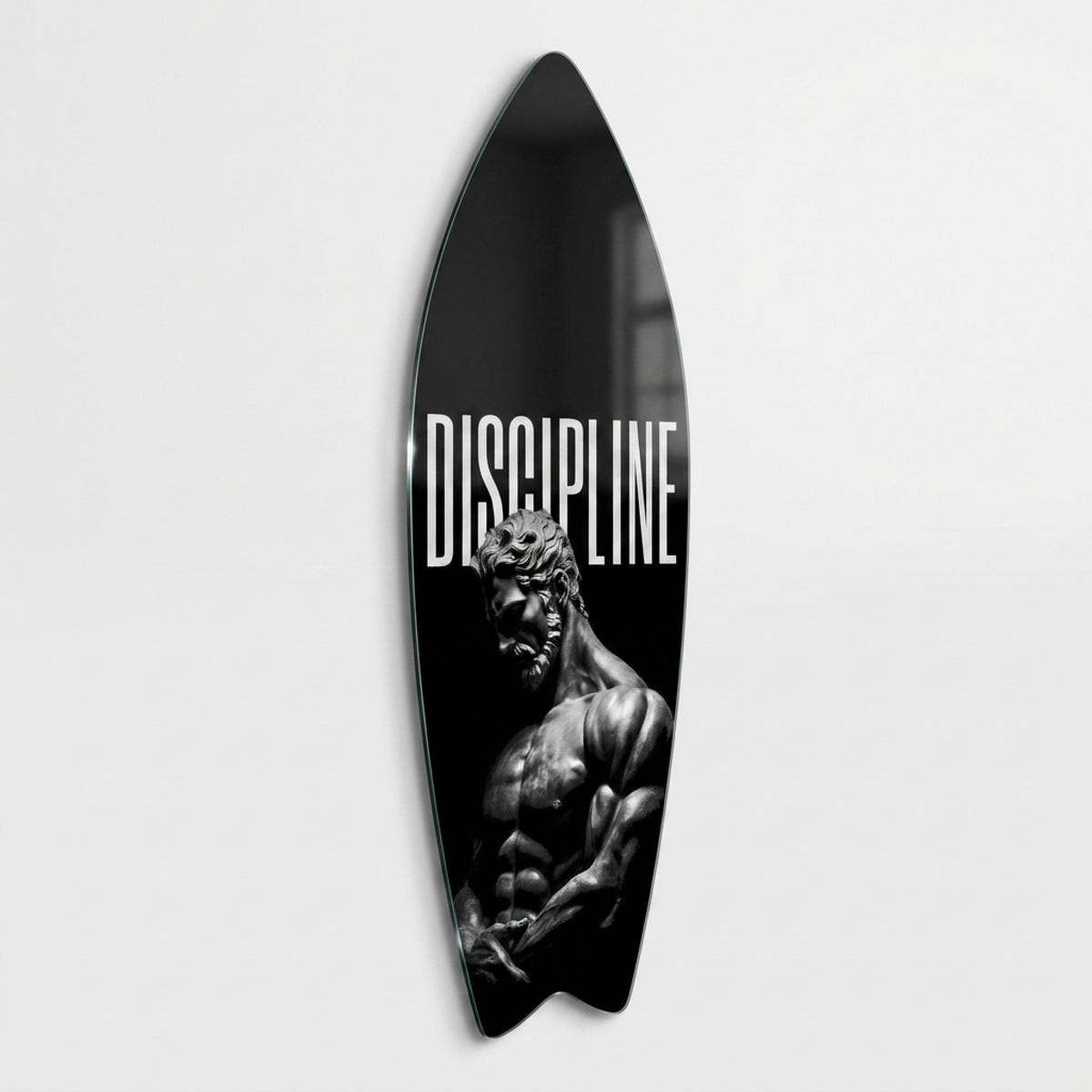 Discipline Disiplin Yazılı Heykel Tablosu Surf Board Cam Tablo