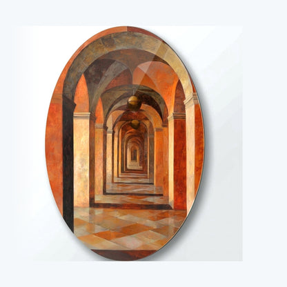 Kızıl Mimari Perspektif Kemerler Oval Dikey Cam Tablo