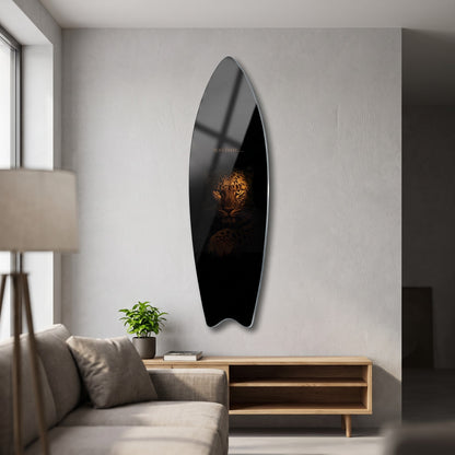 Karanlık Leopar Gözleri Motivasyon Yazılı Surf Board Cam Tablo