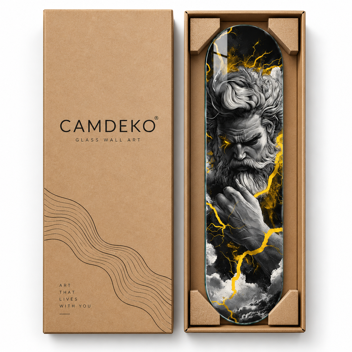 CAMDEKO güvenli paketleme - altın şimşekli Zeus Skate Board cam tablo