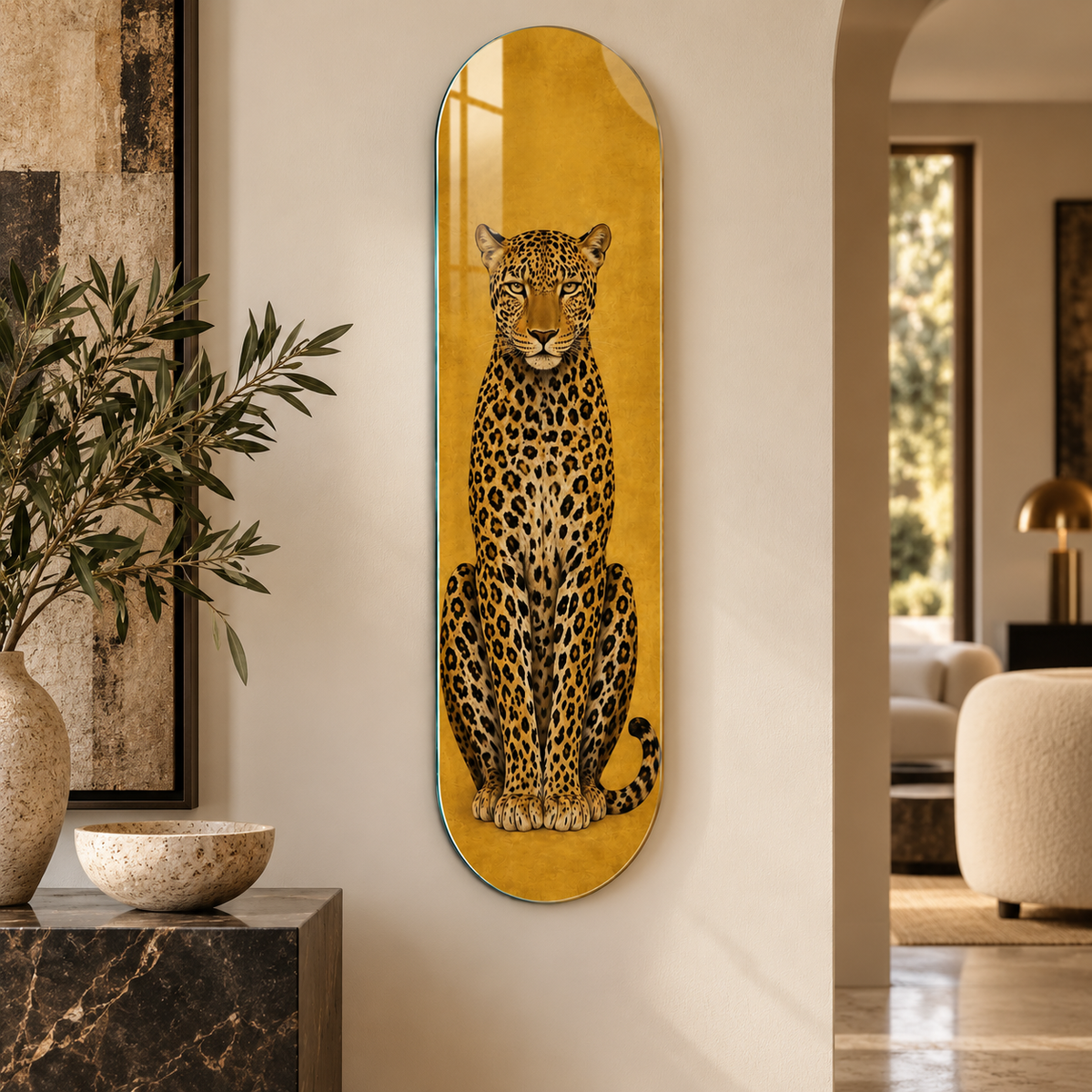 Altın zeminli leopar Skate Board cam tablo - farklı premium mekan