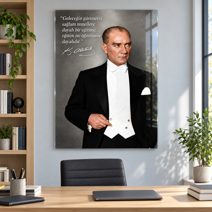 Atatürk Eğitim Sözlü Dikey Cam Tablo - Çalışma odası