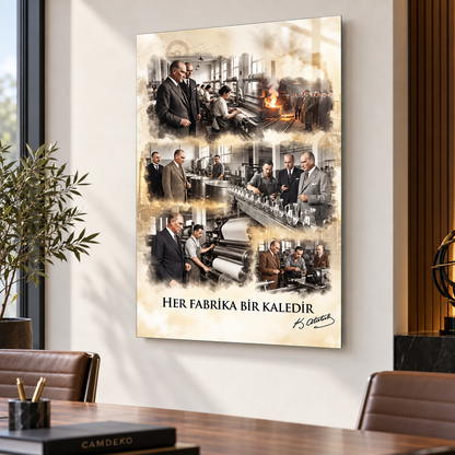 Atatürk Her Fabrika Bir Kaledir dikey cam tablo ofis mockup