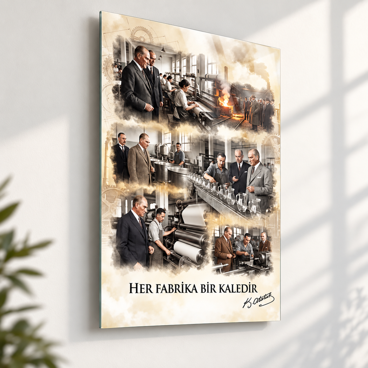 Atatürk Her Fabrika Bir Kaledir dikey cam tablo alternatif mekan görseli