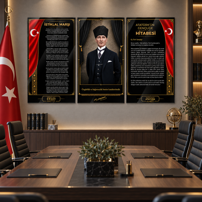 Atatürk Köşesi üçlü cam tablo yönetim kurulu ve toplantı odası görünümü
