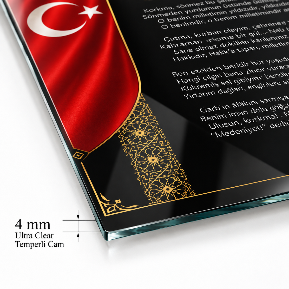CAMDEKO 4 mm Ultra Clear temperli cam ince rodaj kenar detayı