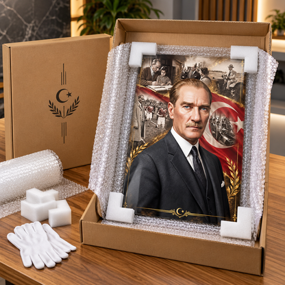 Atatürk cam tablo güvenli paketleme ve koruyucu kargo detayı