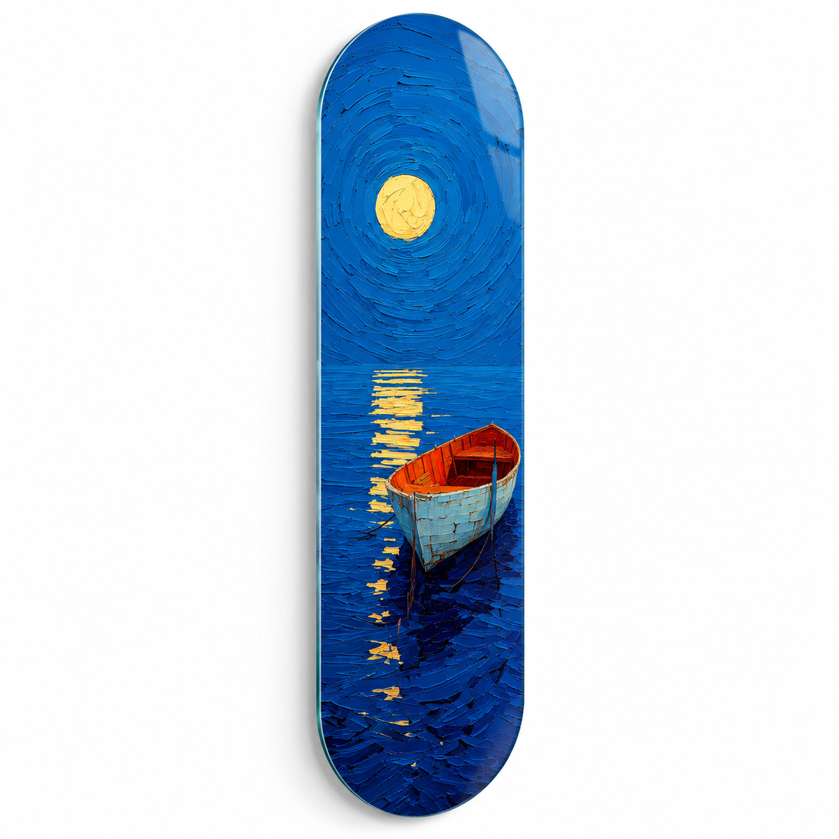 Ay ışığında tekne temalı Skate Board cam tablo - beyaz zemin vitrin