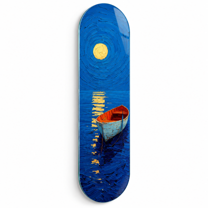 Ay ışığında tekne temalı Skate Board cam tablo - beyaz zemin vitrin