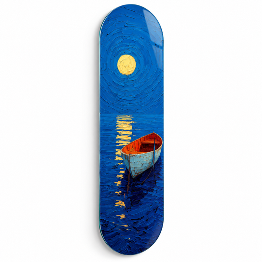 Ay ışığında tekne temalı Skate Board cam tablo - beyaz zemin vitrin