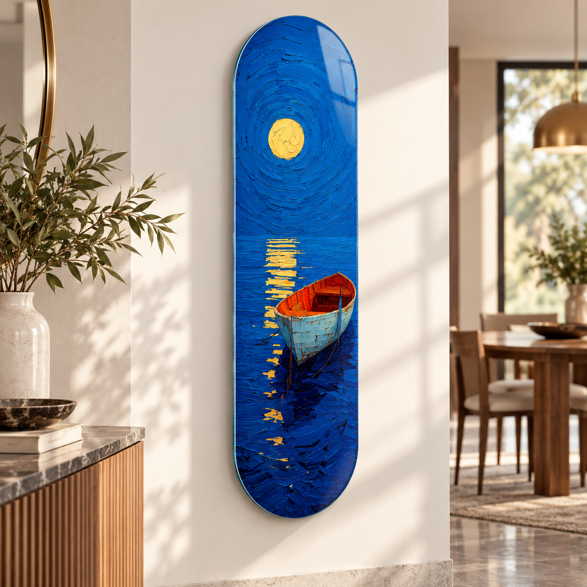 Ay ışığında tekne temalı Skate Board cam tablo - farklı premium mekan