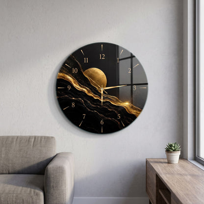 Modern Siyah Altın Cam Saat