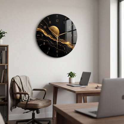 Modern Siyah Altın Cam Saat