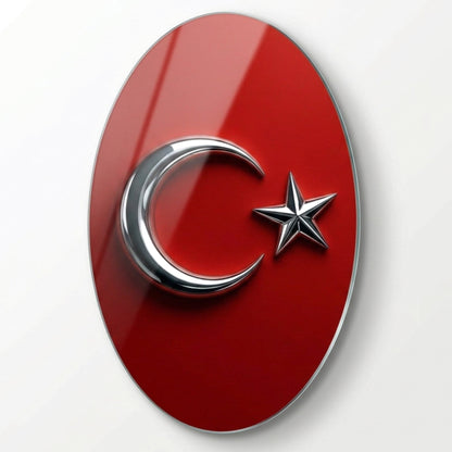 Modern Metalik Ay Yıldız Temalı Tasarım Oval Dikey Cam Tablo