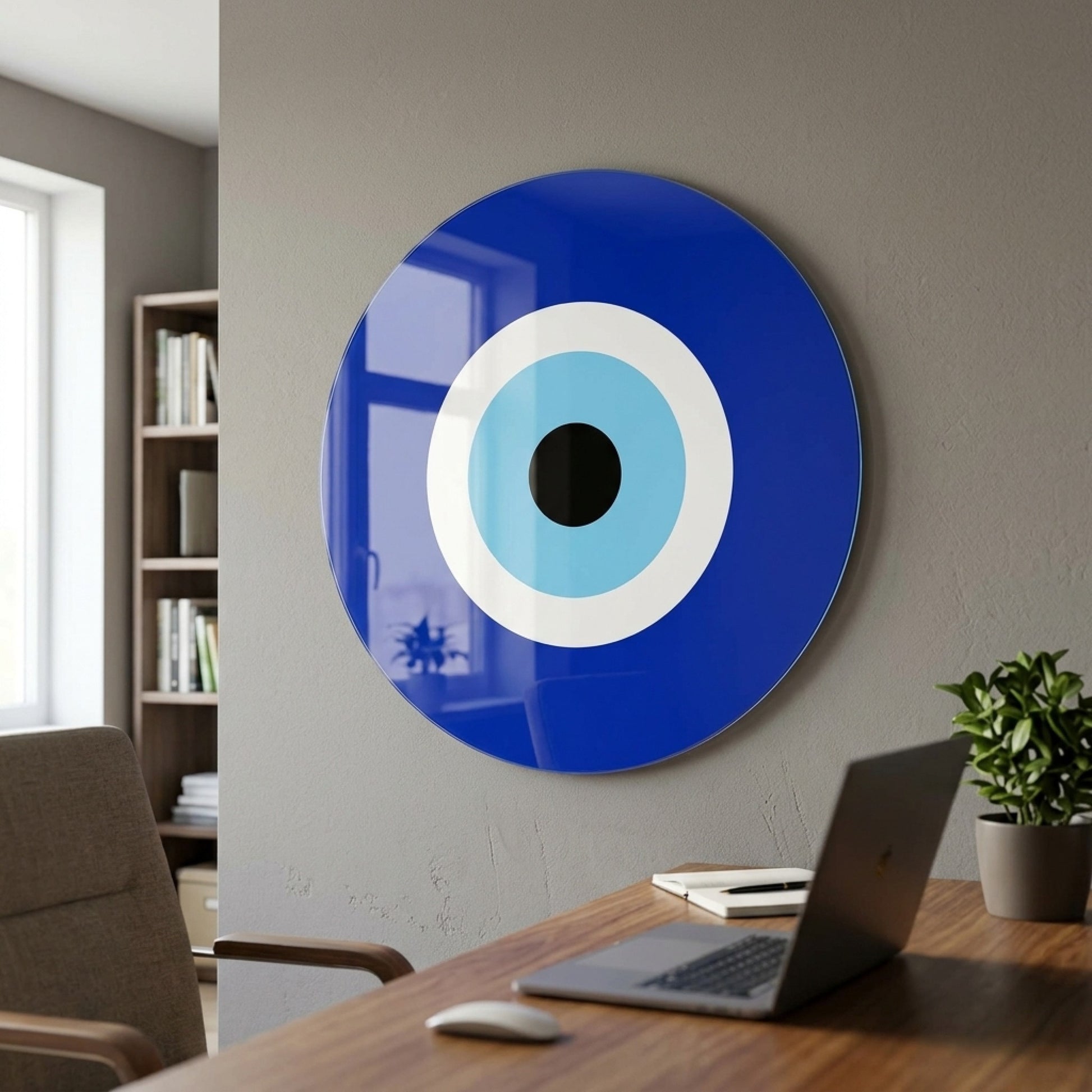 Modern Tasarım Mavi Beyaz Nazar Boncuğu Yuvarlak Cam Tablo
