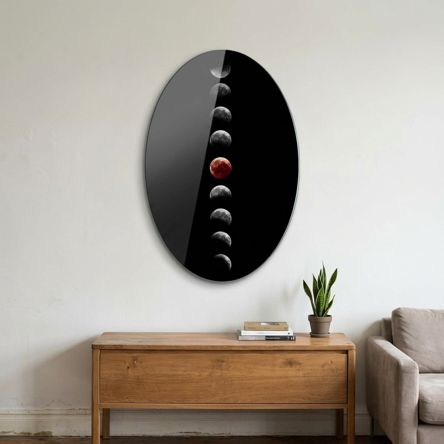 Kızıl Ay Tutulması Evreleri Astronomi Oval Dikey Cam Tablo