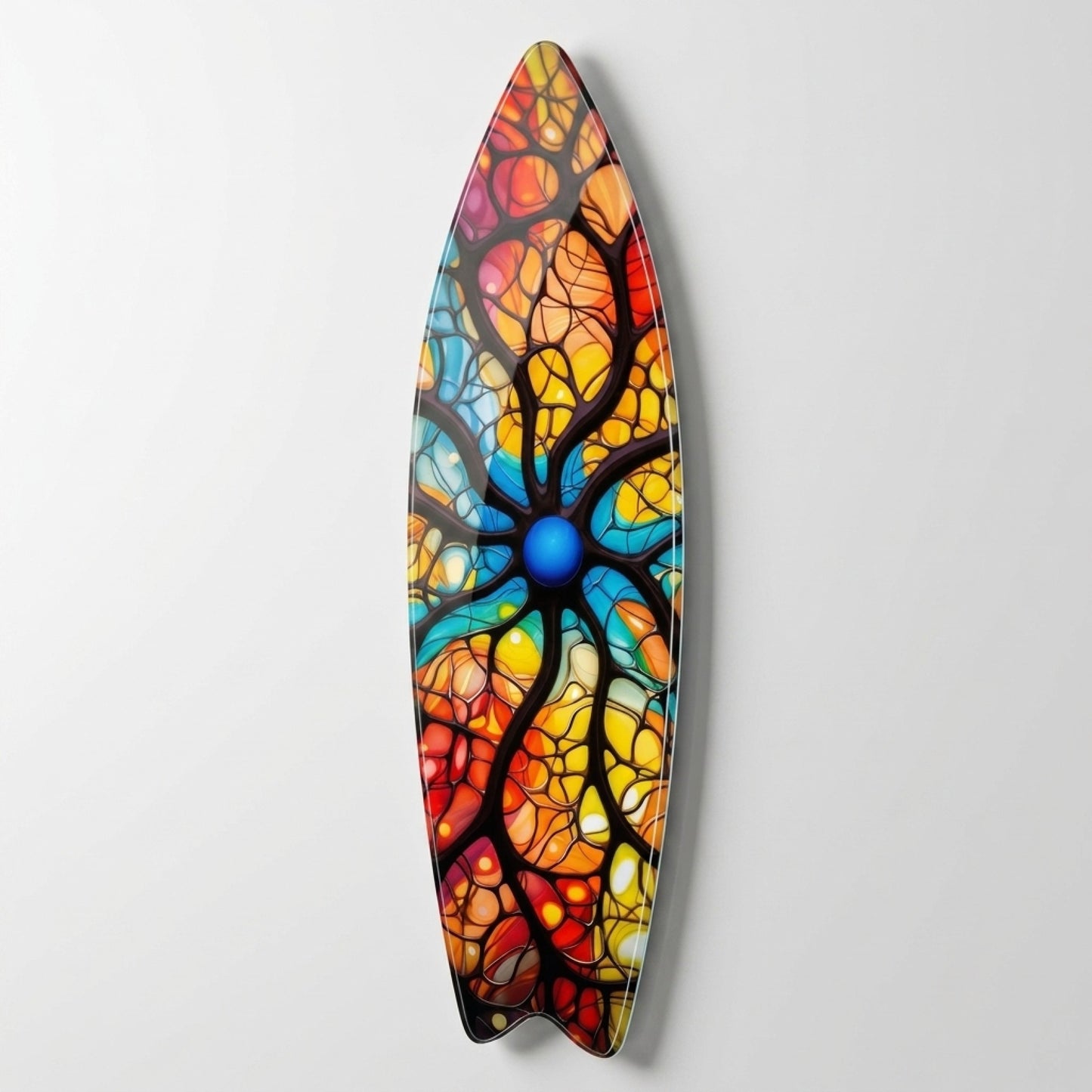 Renkli Soyut Vitray Desenli Sanatsal Duvar Dekoru Surf Board Cam Tablo