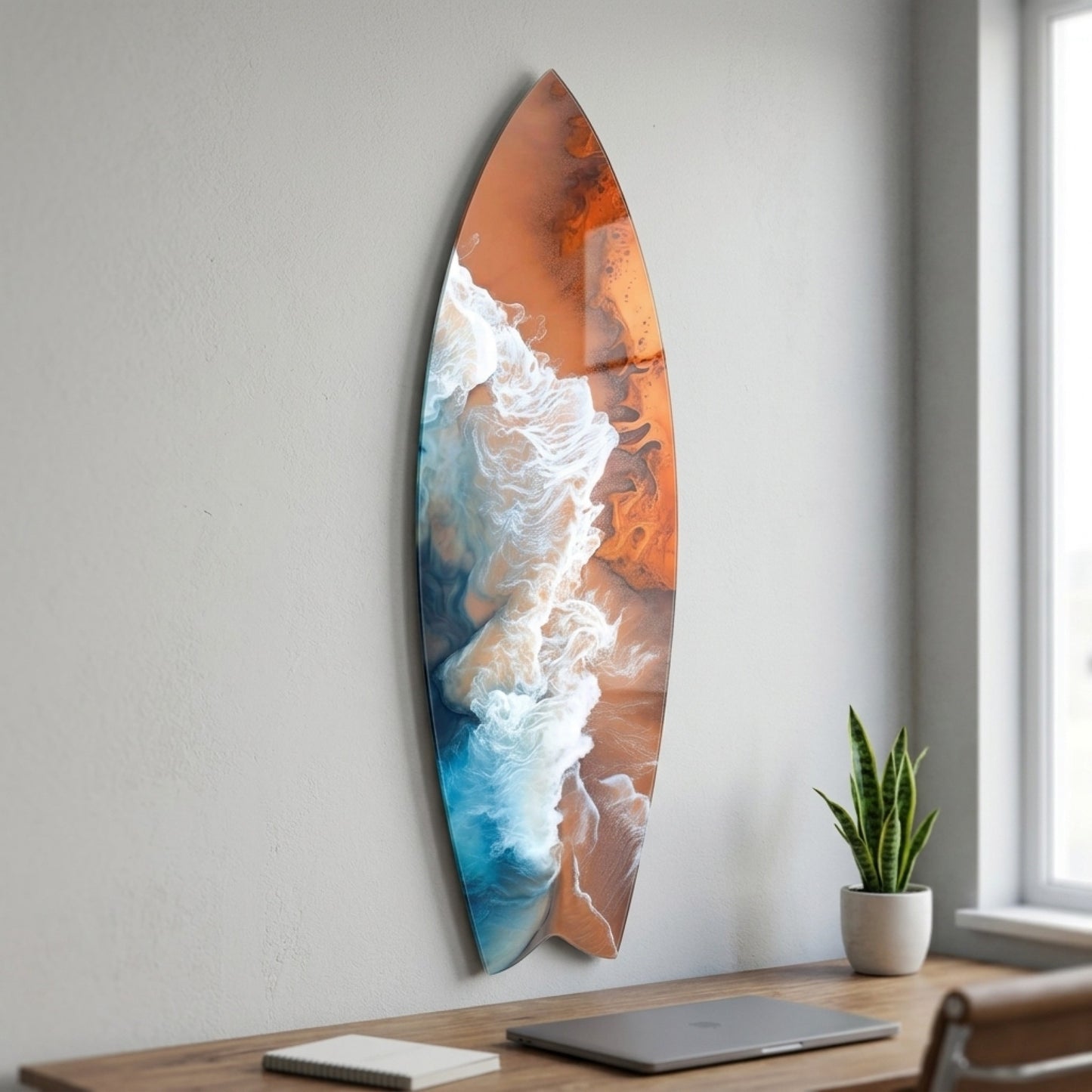 Kıyıya Vuran Dalgalar Soyut Deniz Manzarası Surf Board Cam Tablo