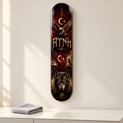 Altın Kartal ve Bozkurt Dikey Skate Board Cam Tablo – Mikrofiber bezle bakım
