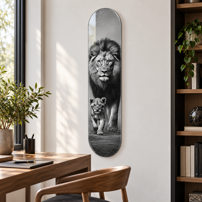 Aslan ve Yavrusu Dikey Skate Board Cam Tablo – Çalışma odasında görünüm
