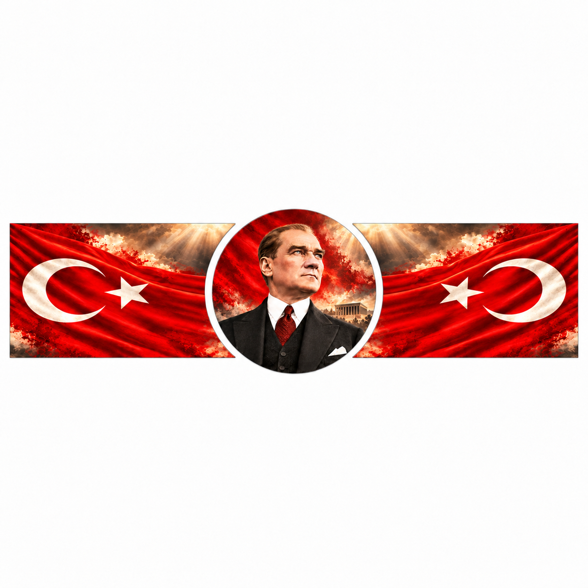 Atatürk ve Çift Bayrak Şekilli Kesim Cam Tablo — Vitrin