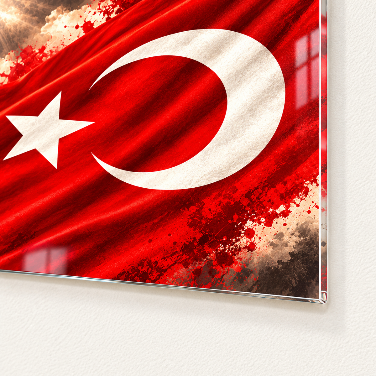 Atatürk ve Çift Bayrak Şekilli Kesim Cam Tablo — 4 mm cam kenarı