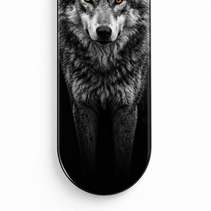 Ay Yıldızlı Gri Kurt Dikey Skate Board Cam Tablo – Yuvarlak cam kenar detayı