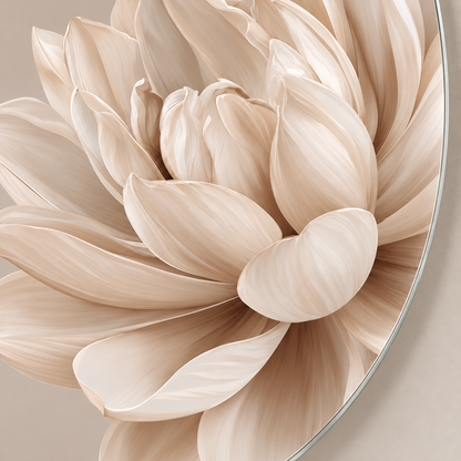 Bej Zeminli Krem Lotus Dikey Oval Cam Tablo - UV baskı detayı