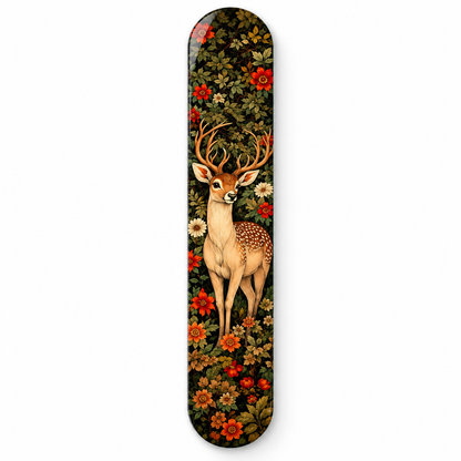 Çiçekler Arasında Geyik Dikey Skate Board Cam Tablo – Beyaz fonda ön görünüm