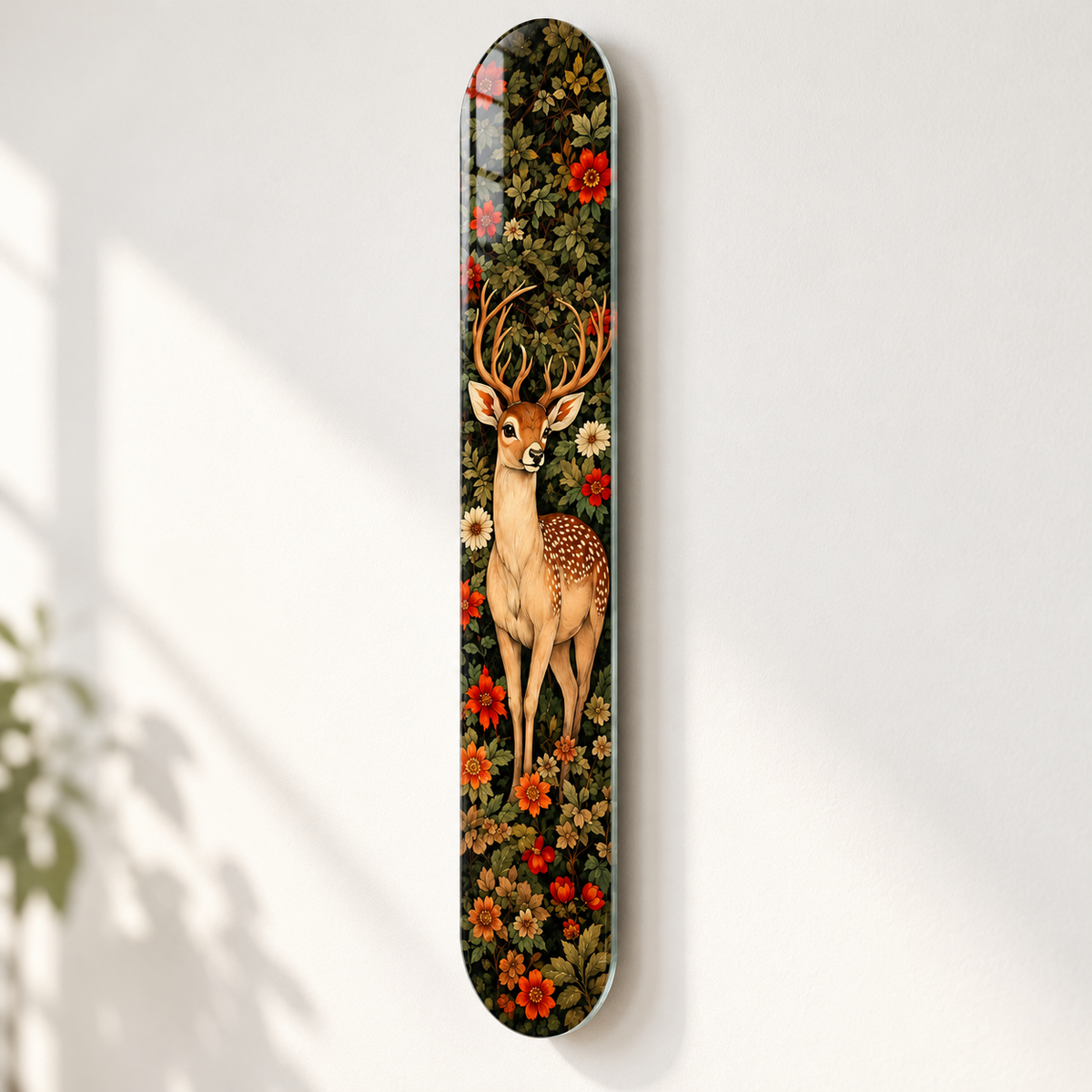 Çiçekler Arasında Geyik Dikey Skate Board Cam Tablo – Duvar mesafesi