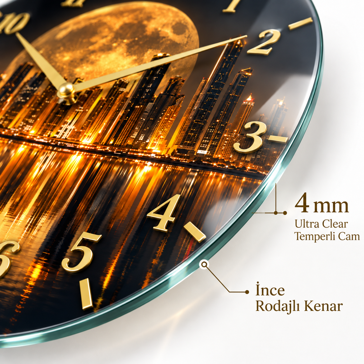 4 mm Ultra Clear temperli gerçek cam ve rodajlı ince kenar detayı