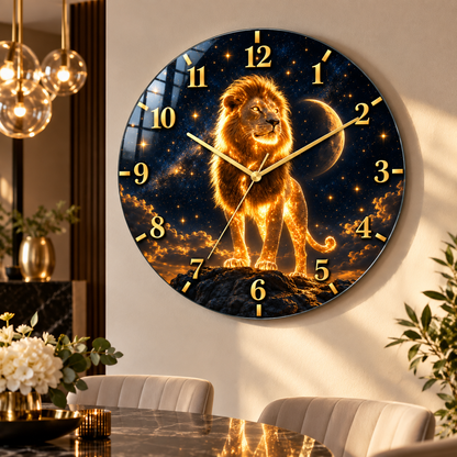 Yıldızlı altın aslan cam duvar saati farklı premium mekan