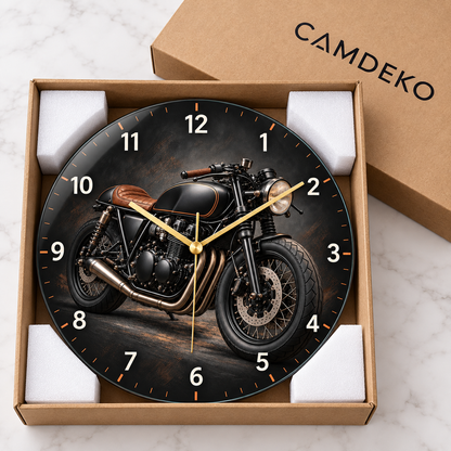 Siyah cafe racer motosiklet cam duvar saati korumalı paketleme