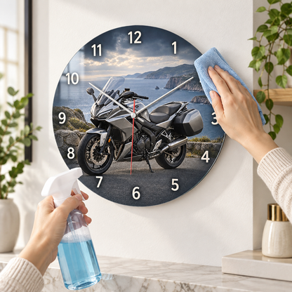 Gümüş touring motosiklet cam duvar saati kolay temizlik