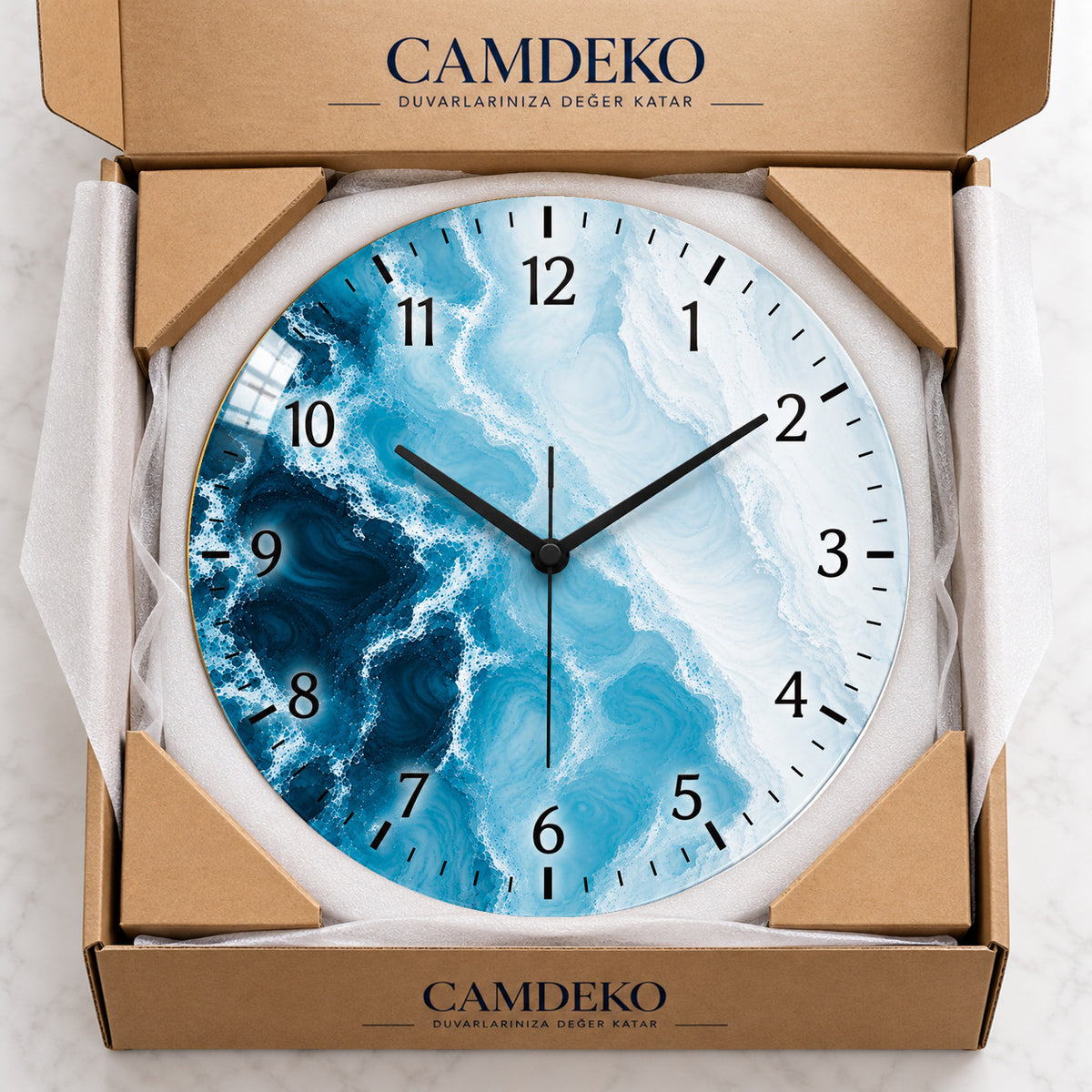 CAMDEKO okyanus cam duvar saati güvenli kraft paketleme