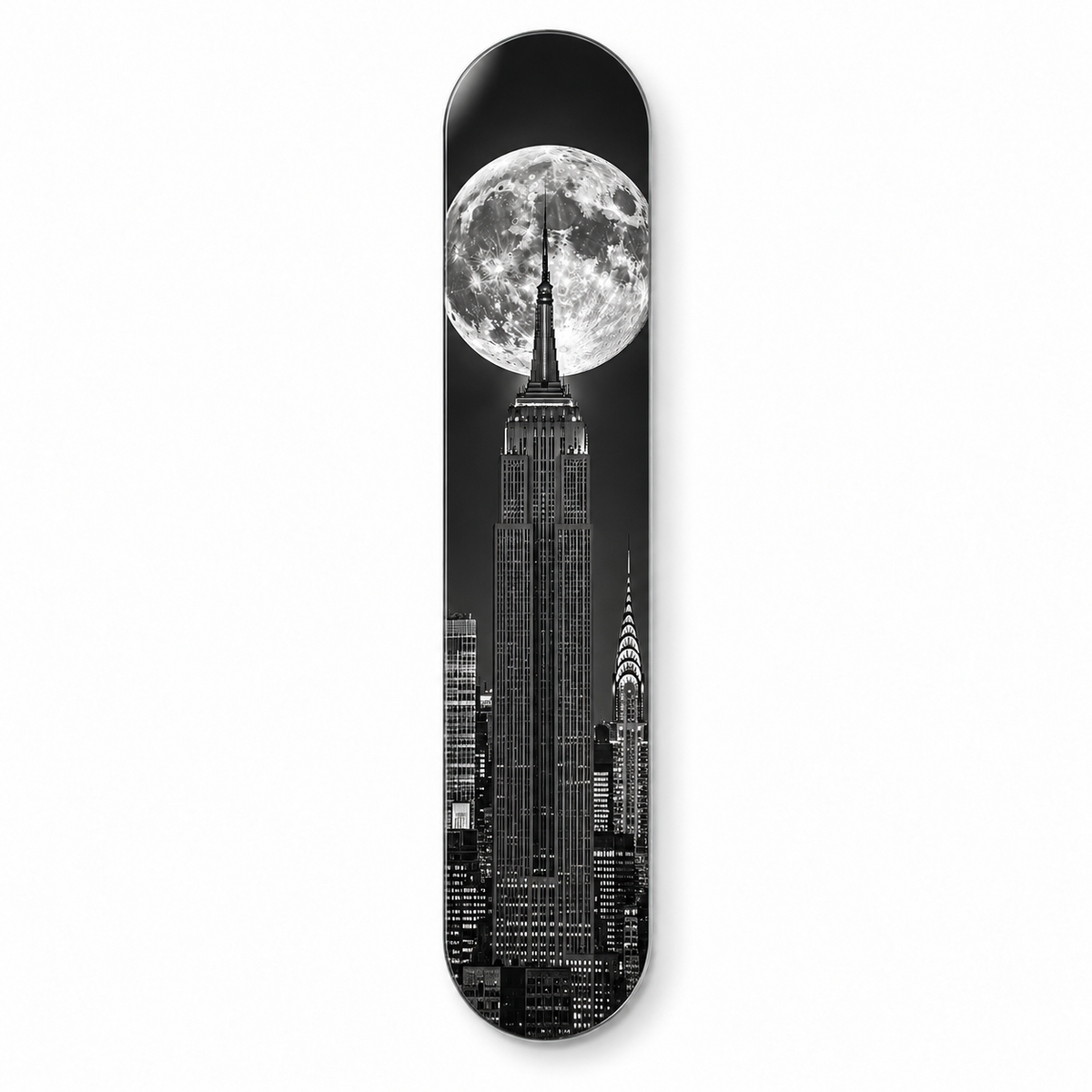 Dolunay ve New York Dikey Skate Board Cam Tablo — Ön görünüm