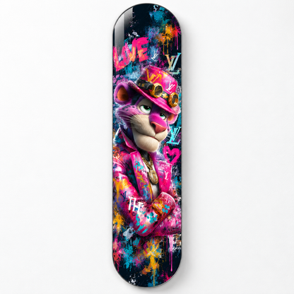 Pembe Şapkalı Grafiti Panter Dikey Skate Board Cam Tablo - katalog