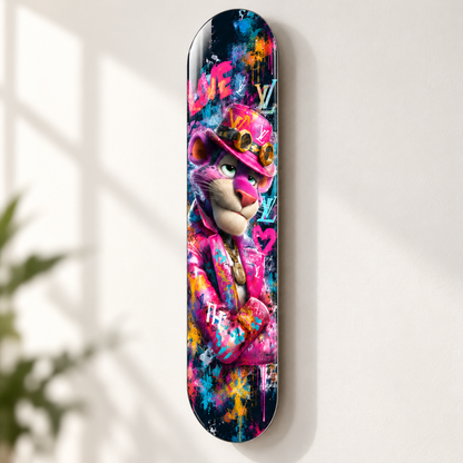 Pembe Şapkalı Grafiti Panter Dikey Skate Board Cam Tablo - duvar-mesafesi