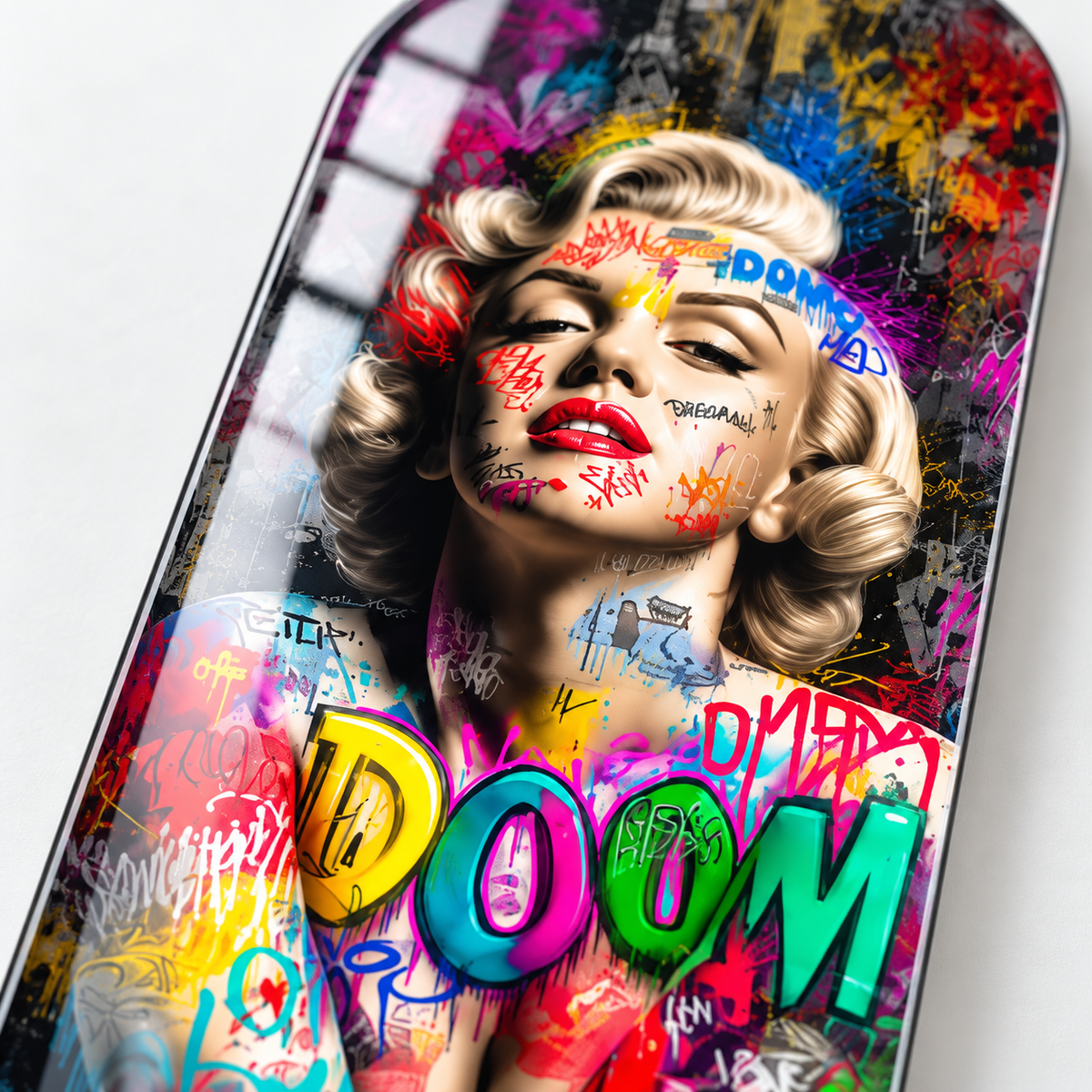 Renkli Grafiti Marilyn Portresi Dikey Skate Board Cam Tablo - baski-detayi