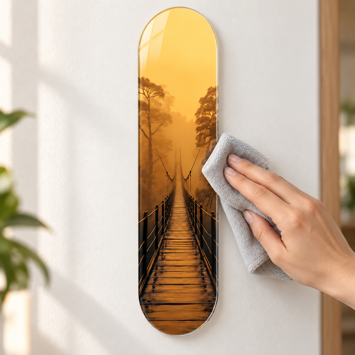 Altın Siste Asma Köprü Dikey Skate Board Cam Tablo - temizlik